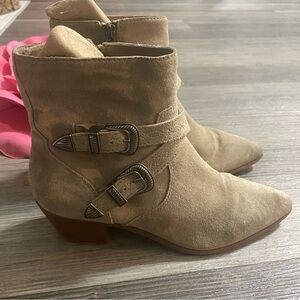 FRYE Ellen Suede Buckle Short Ankle Bootie‎ in Ash Cowboycore